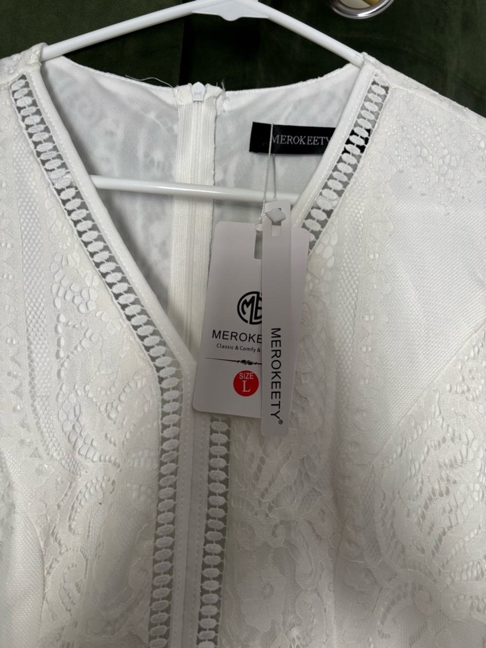 Lace V-Neck Midi Dress in White - Picture 3 of 3